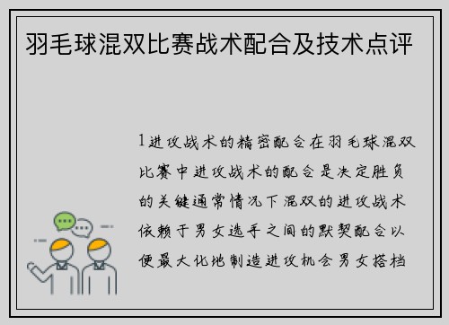 羽毛球混双比赛战术配合及技术点评