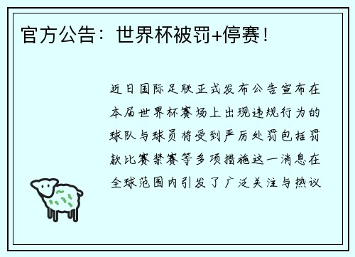 官方公告：世界杯被罚+停赛！